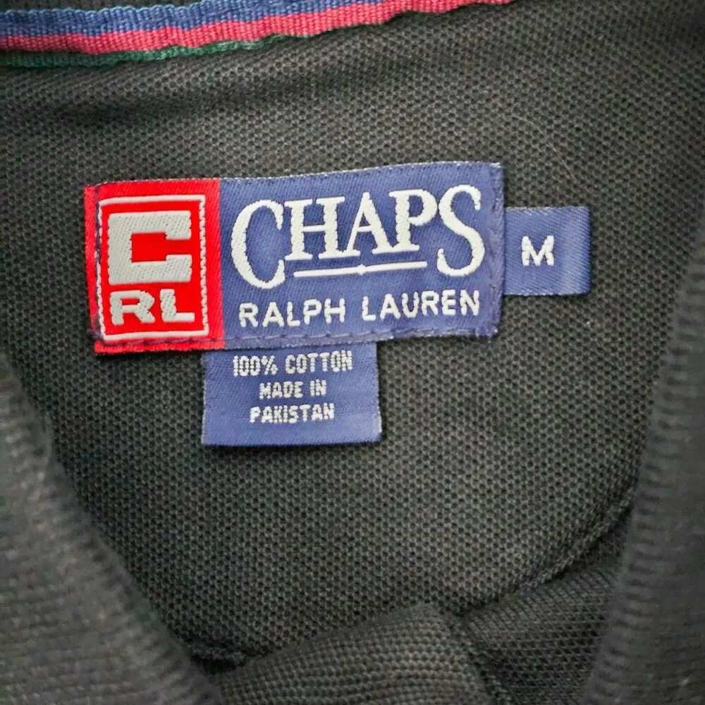Vintage 90s Chaps Ralph Lauren short-sleeve polo shirt black cotton knit Size M
